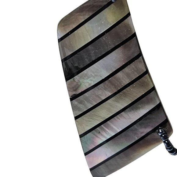 Handcrafted Abstract Pendant Necklace Leopard Print Mother of Pearl Accents - Picture 2 of 9